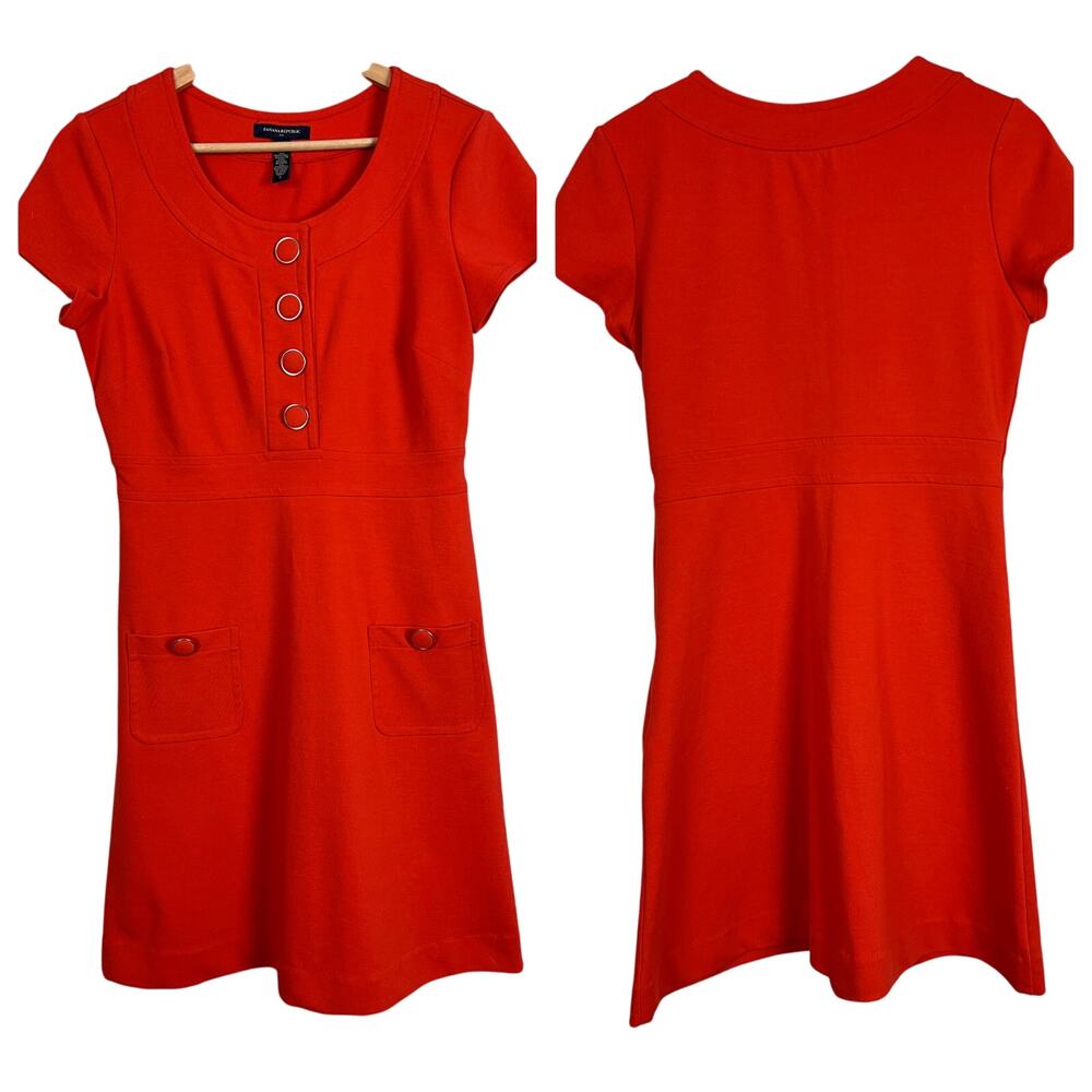 BANANA REPUBLIC‎ Women's 6 Orange Retro Pin-Up Rockabilly Stretch Button Dress